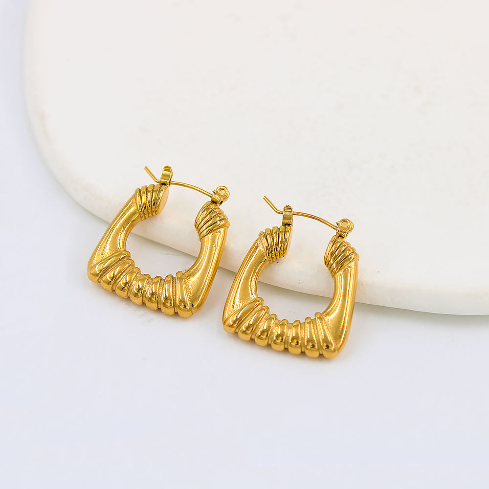 Textured Gold Square Hoop Earrings | Bold Statement Hoops, Lightweight & Trendy
