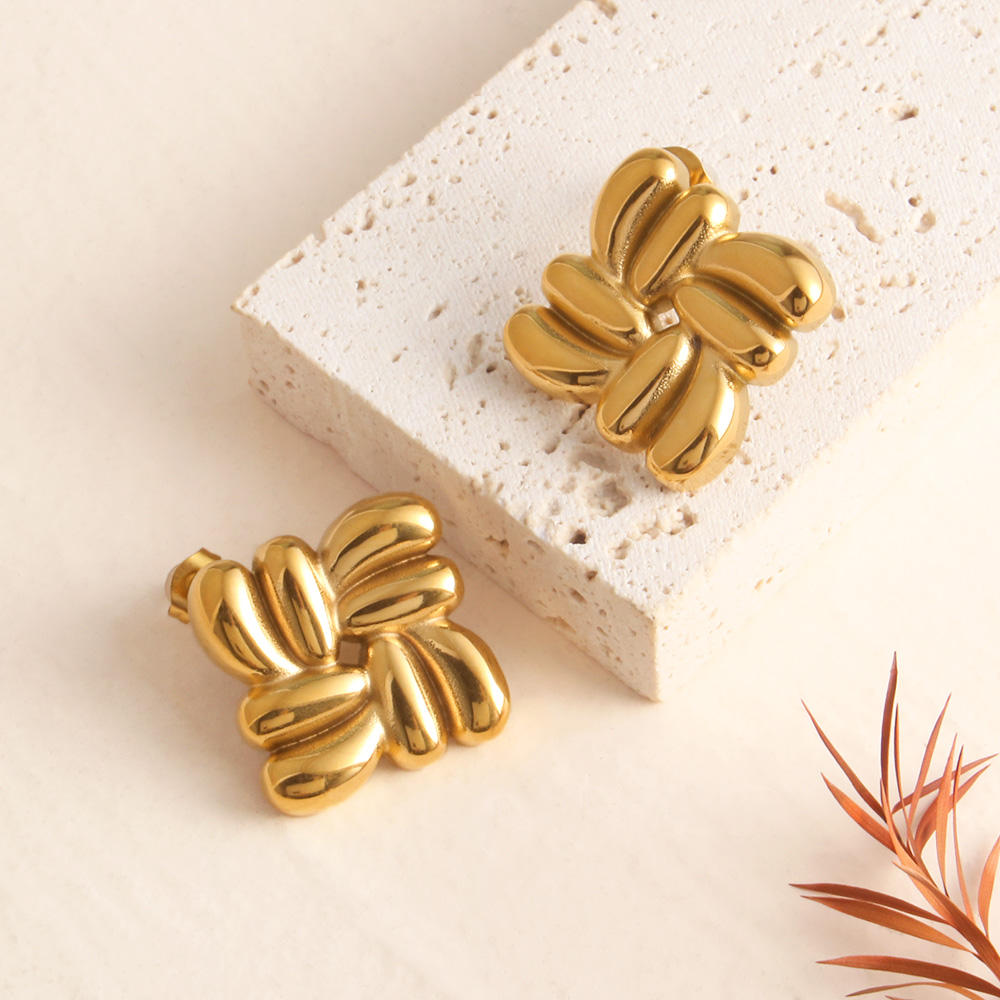 Gold Sculpted Floral Cluster Earrings | Bold Statement Design, Stainless Steel, Anti-Tarnish, Waterproof & Hypoallergenic