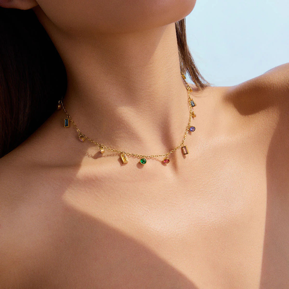 Rainbow Charm Necklace | 18K Gold-Plated, Colorful Zircon Stones, Waterproof & Hypoallergenic