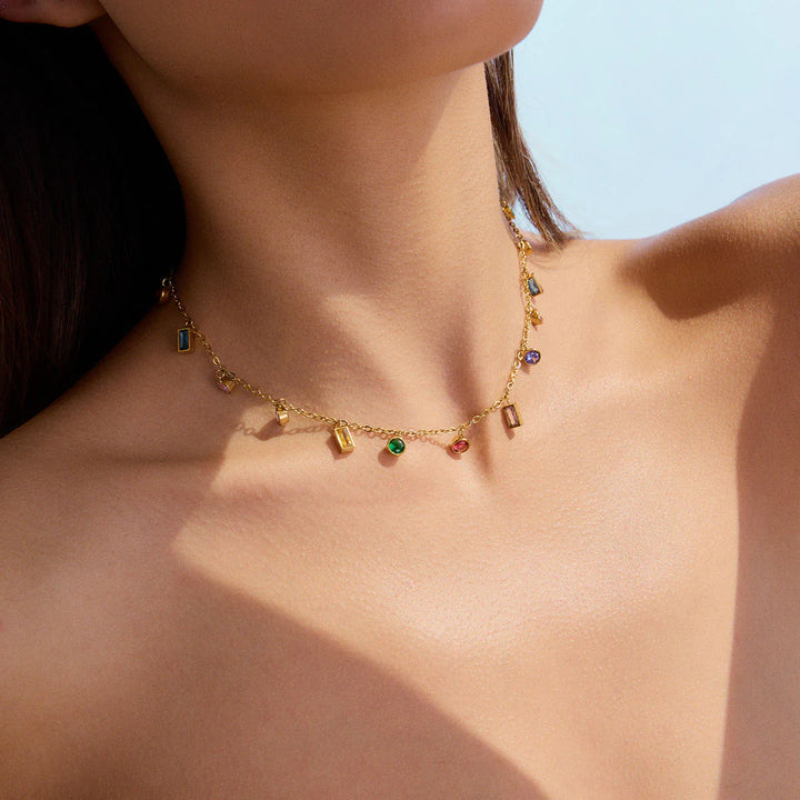 Rainbow Charm Necklace | 18K Gold-Plated, Colorful Zircon Stones, Waterproof & Hypoallergenic