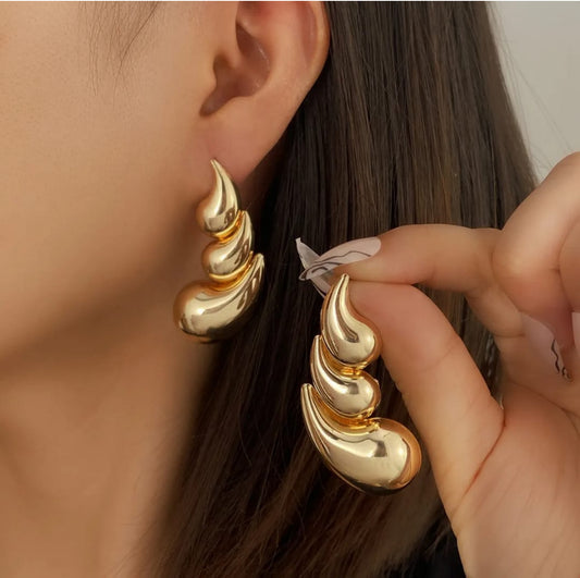 Gold Cascading Droplet Statement Earrings | Sculptural Design, Stainless Steel, Anti-Tarnish, Waterproof & Hypoallergenic