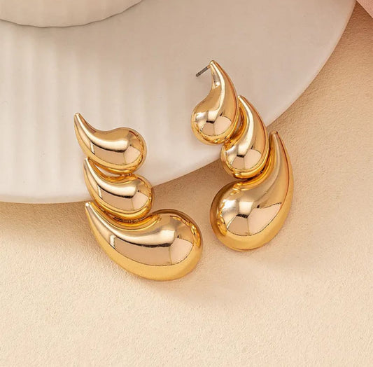Gold Cascading Droplet Statement Earrings | Sculptural Design, Stainless Steel, Anti-Tarnish, Waterproof & Hypoallergenic