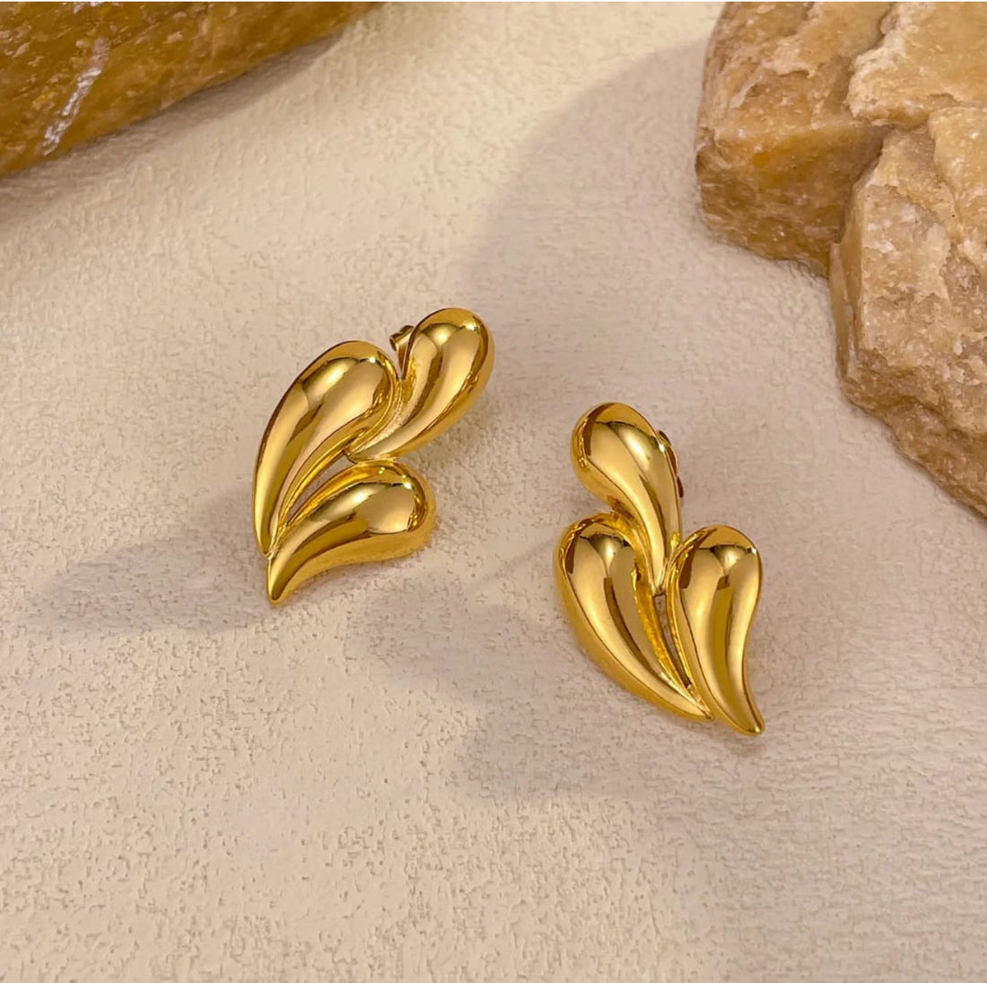 Gold Sculpted Droplet Stud Earrings | Artistic Statement Design, Stainless Steel, Anti-Tarnish, Waterproof & Hypoallergenic