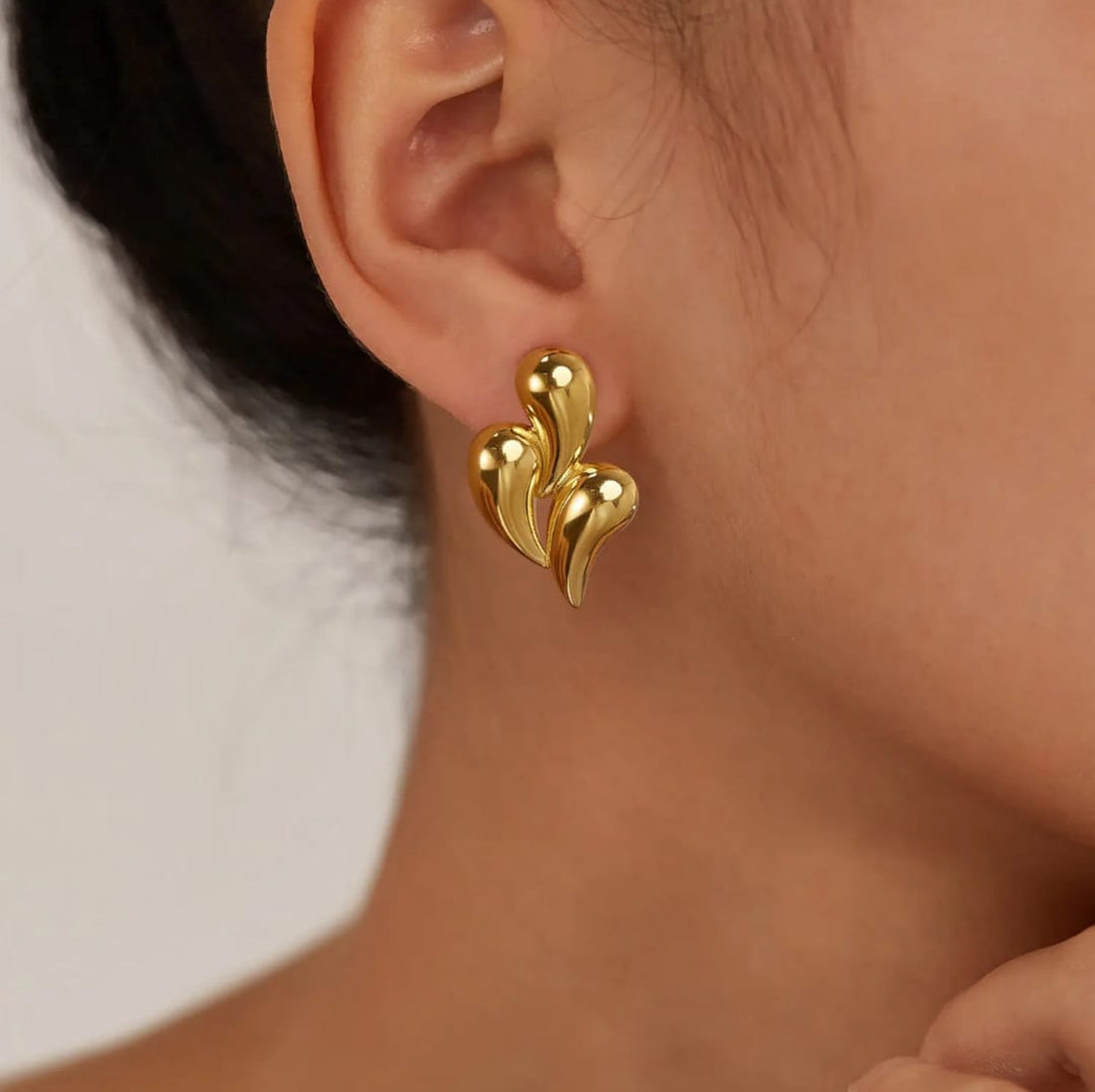 Gold Sculpted Droplet Stud Earrings | Artistic Statement Design, Stainless Steel, Anti-Tarnish, Waterproof & Hypoallergenic