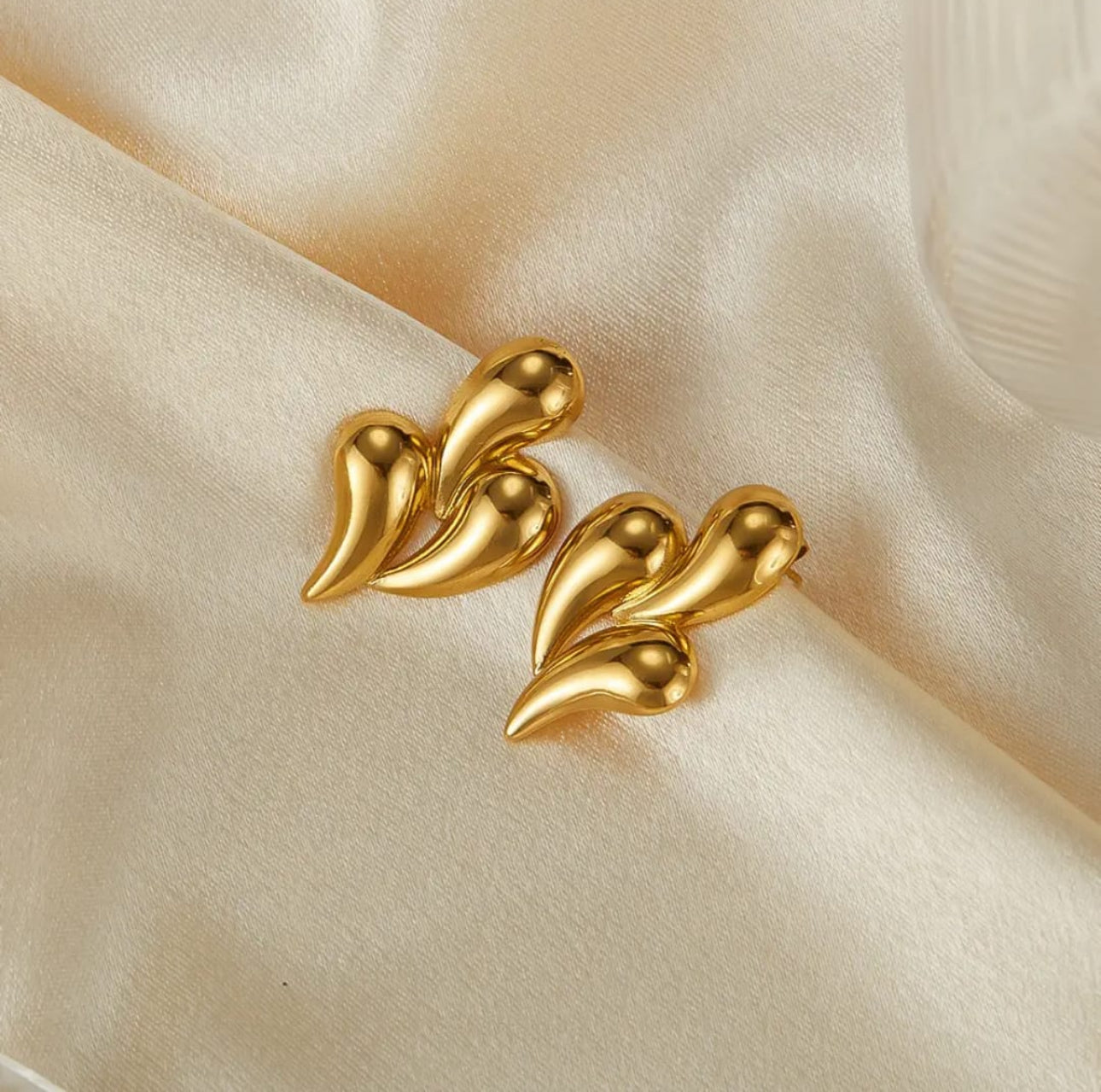 Gold Sculpted Droplet Stud Earrings | Artistic Statement Design, Stainless Steel, Anti-Tarnish, Waterproof & Hypoallergenic