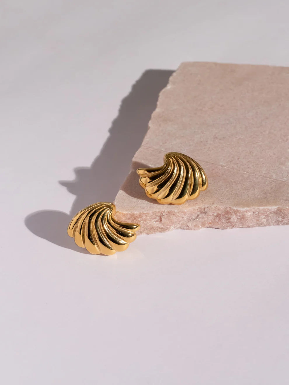 Gold Shell Stud Earrings | Textured Design, Stainless Steel, Anti-Tarnish, Waterproof & Hypoallergenic