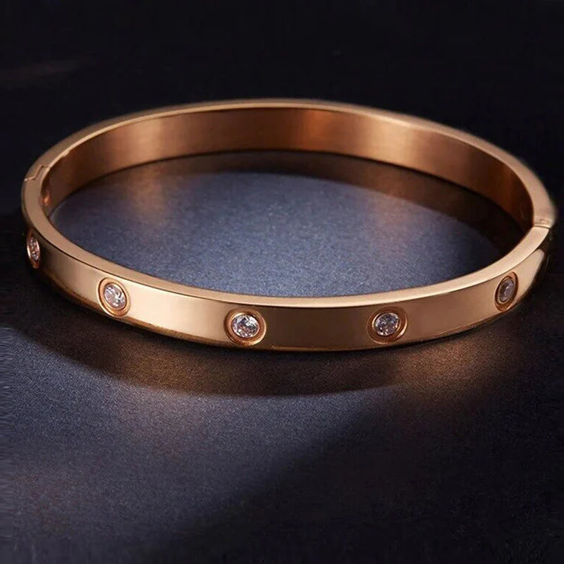 rose gold  Crystal Screw Bangle | Stainless Steel Bracelet, Anti-Tarnish, Waterproof & Hypoallergenic (Copy) (Copy)