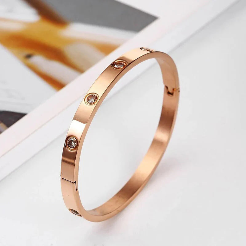 rose gold  Crystal Screw Bangle | Stainless Steel Bracelet, Anti-Tarnish, Waterproof & Hypoallergenic (Copy) (Copy)