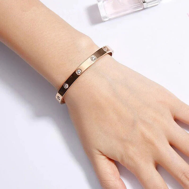 rose gold  Crystal Screw Bangle | Stainless Steel Bracelet, Anti-Tarnish, Waterproof & Hypoallergenic (Copy) (Copy)
