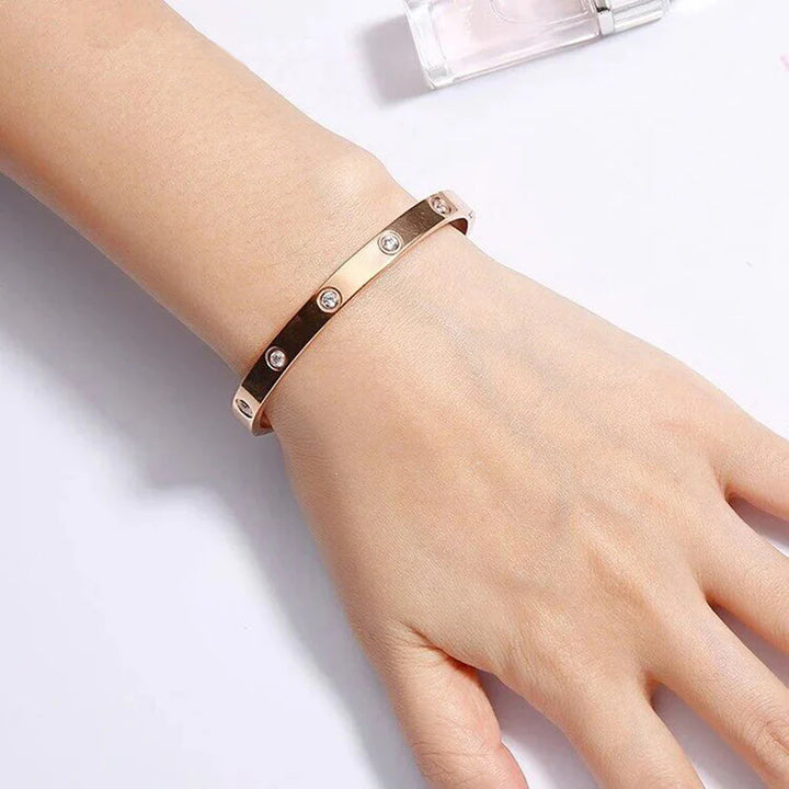 rose gold  Crystal Screw Bangle | Stainless Steel Bracelet, Anti-Tarnish, Waterproof & Hypoallergenic (Copy) (Copy)