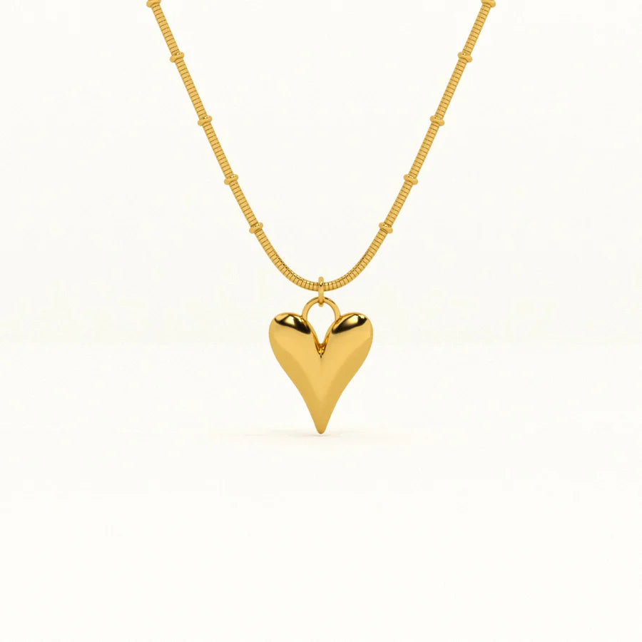 Gold-Plated Heart Pendant Necklace & Earrings Set