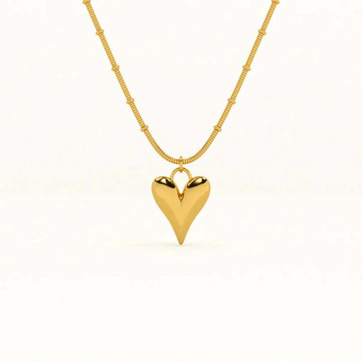 Golden Puffy Heart Necklace & Hoop Earrings Set – Valentine Edition