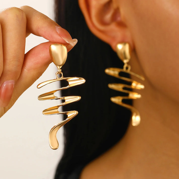 Abstract Gold Twist Drop Earrings