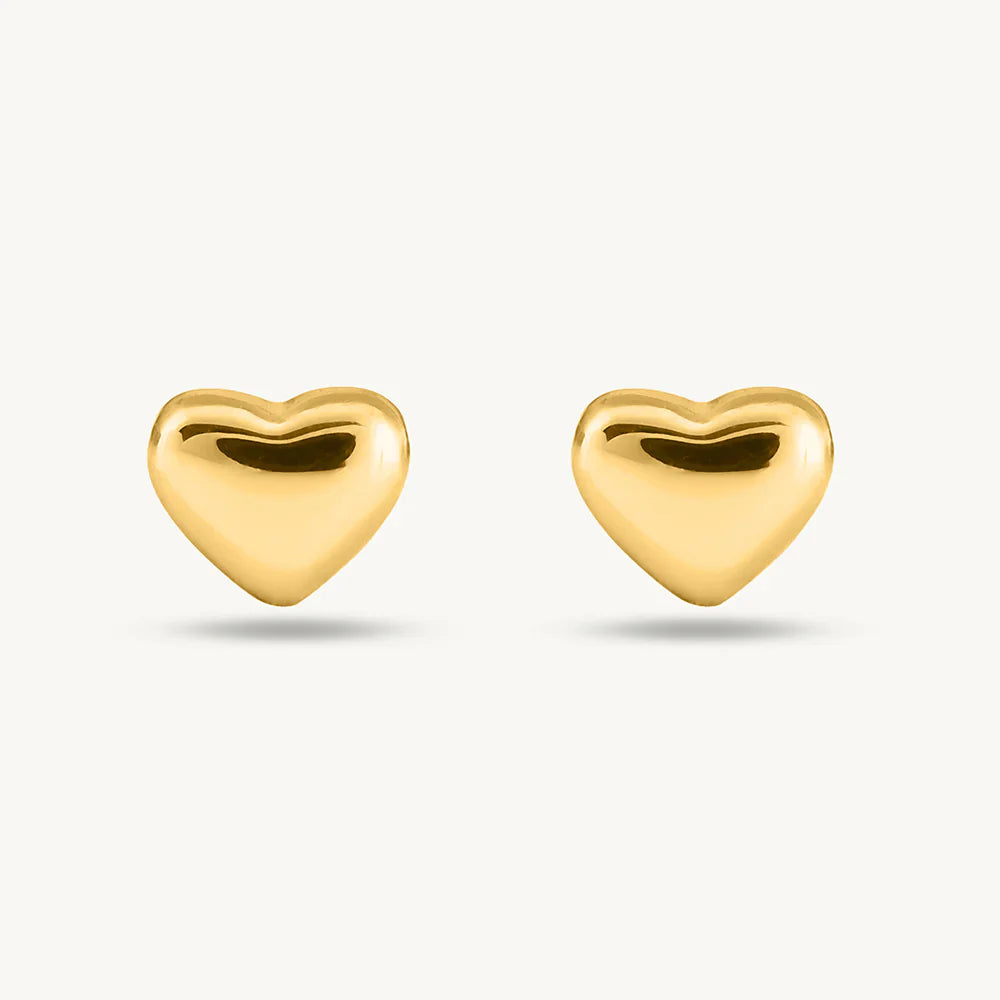 Gold-Plated Solitaire Necklace & Puffy Heart Stud Earrings Set