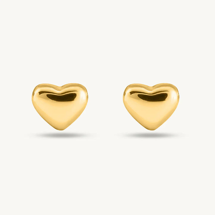 Gold-Plated Solitaire Necklace & Puffy Heart Stud Earrings Set