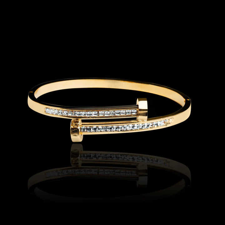 Gold Crystal Nail Bangle Bracelet