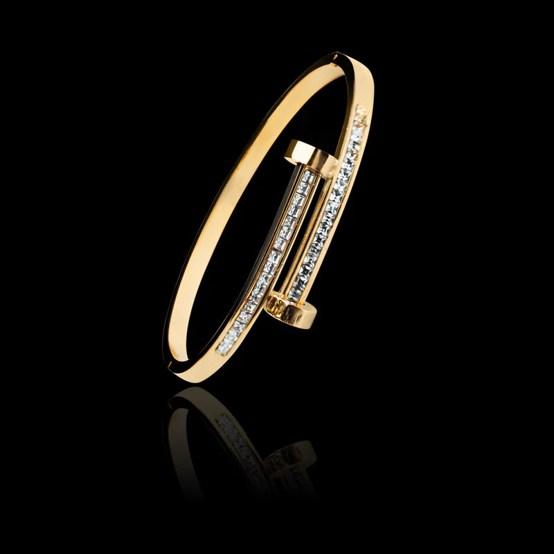 Gold Crystal Nail Bangle Bracelet