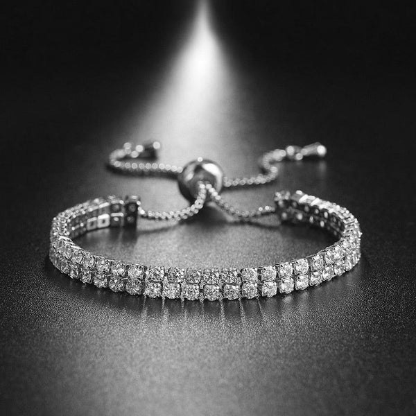 Silver-Plated Dual-Strand CZ Tennis Bracelet | Round-Cut White Matrix, Anti-Tarnish & Hypoallergenic