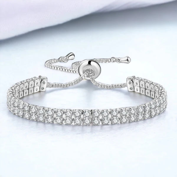 Silver-Plated Dual-Strand CZ Tennis Bracelet | Round-Cut White Matrix, Anti-Tarnish & Hypoallergenic