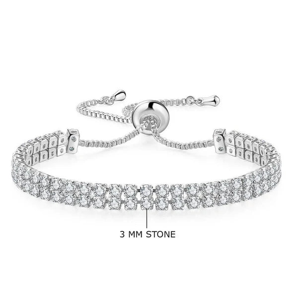 Silver-Plated Dual-Strand CZ Tennis Bracelet | Round-Cut White Matrix, Anti-Tarnish & Hypoallergenic