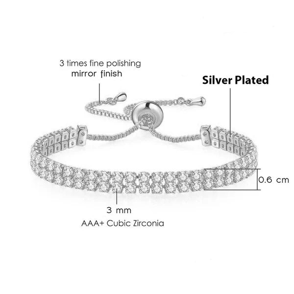 Silver-Plated Dual-Strand CZ Tennis Bracelet | Round-Cut White Matrix, Anti-Tarnish & Hypoallergenic