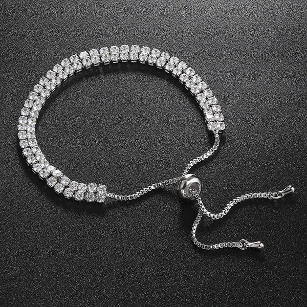 Silver-Plated Dual-Strand CZ Tennis Bracelet | Round-Cut White Matrix, Anti-Tarnish & Hypoallergenic