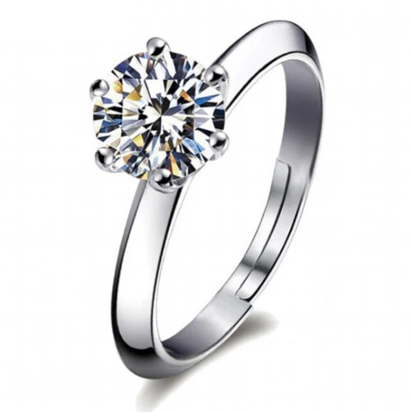 Silver-Plated Crystal Solitaire Adjustable Ring | Anti-Tarnish, Waterproof & Hypoallergenic
