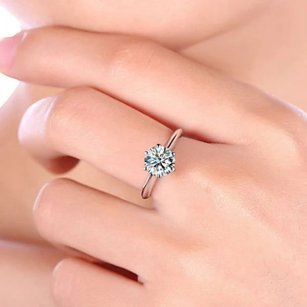 Silver-Plated Crystal Solitaire Adjustable Ring | Anti-Tarnish, Waterproof & Hypoallergenic