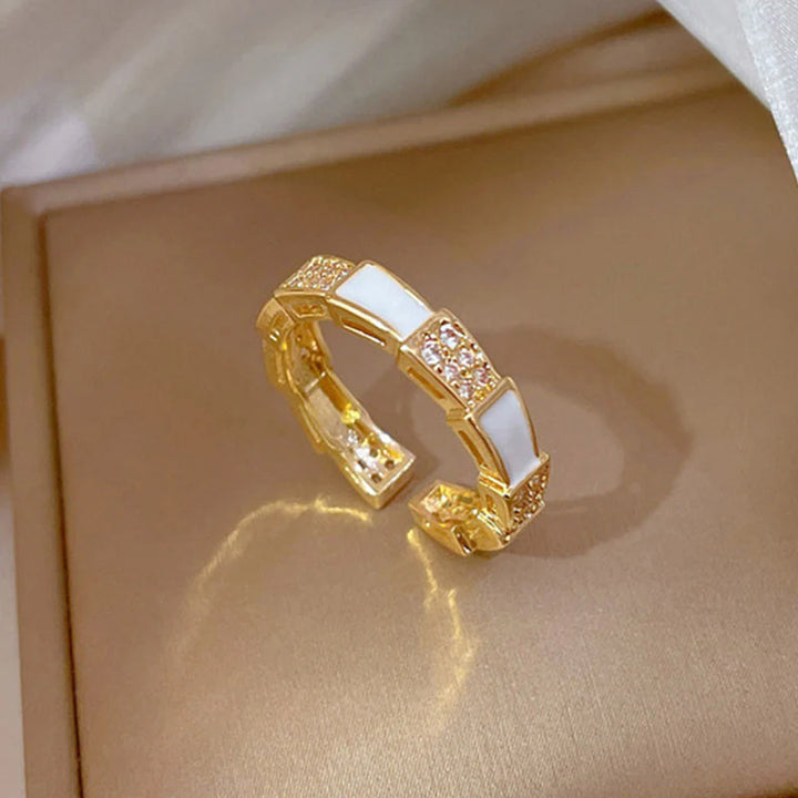 White Enamel Gold Band Ring
