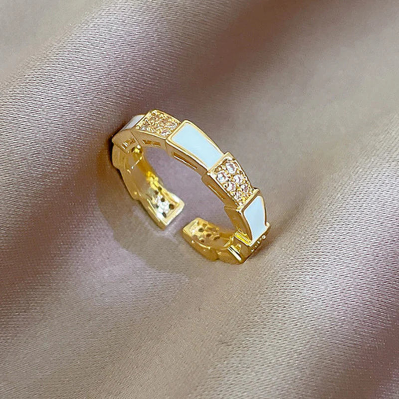 White Enamel Gold Band Ring