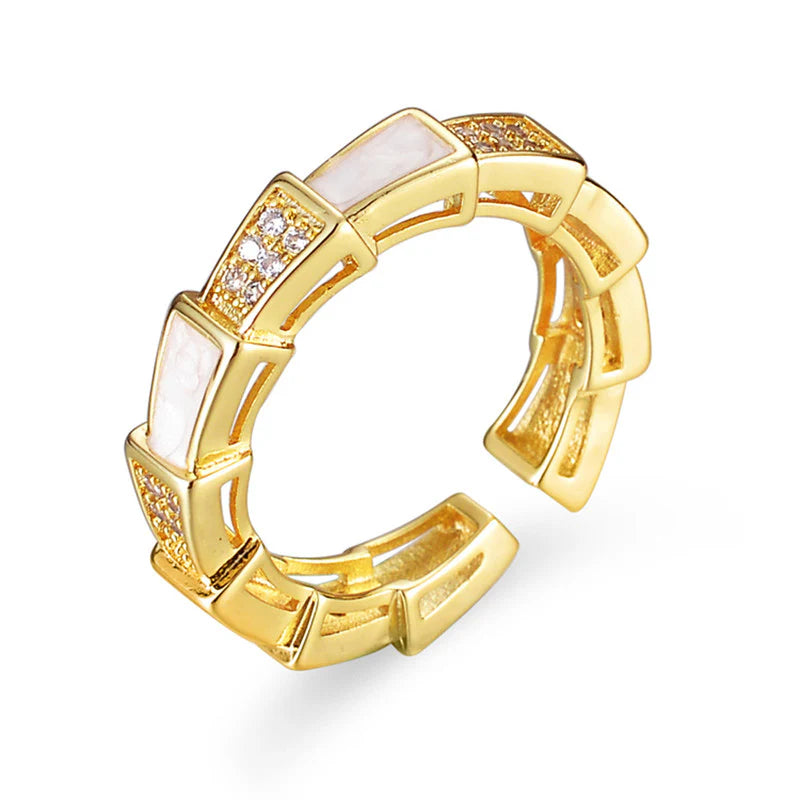 White Enamel Gold Band Ring