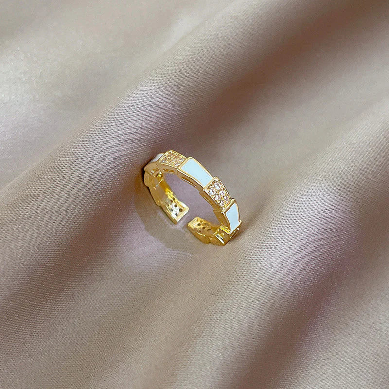 White Enamel Gold Band Ring