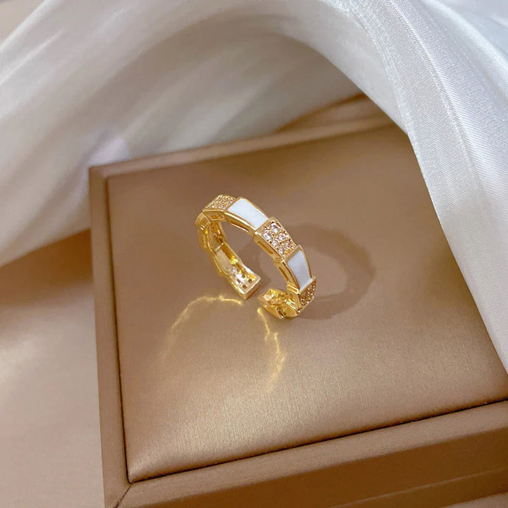 White Enamel Gold Band Ring