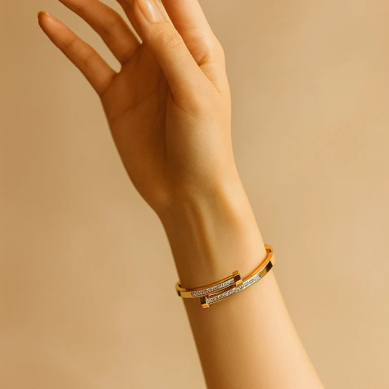 Gold Crystal Nail Bangle Bracelet