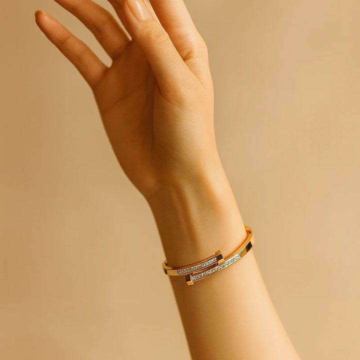 Gold Crystal Nail Bangle Bracelet