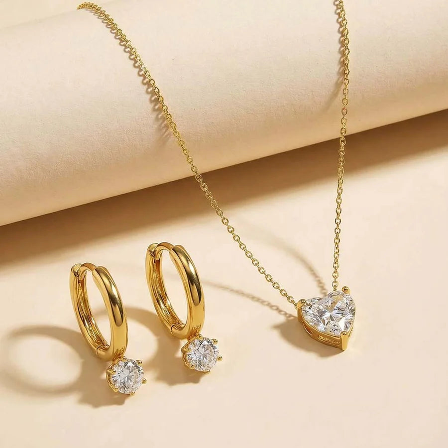 Luxury Golden Heart Pendant & Crystal Hoop Earrings Set