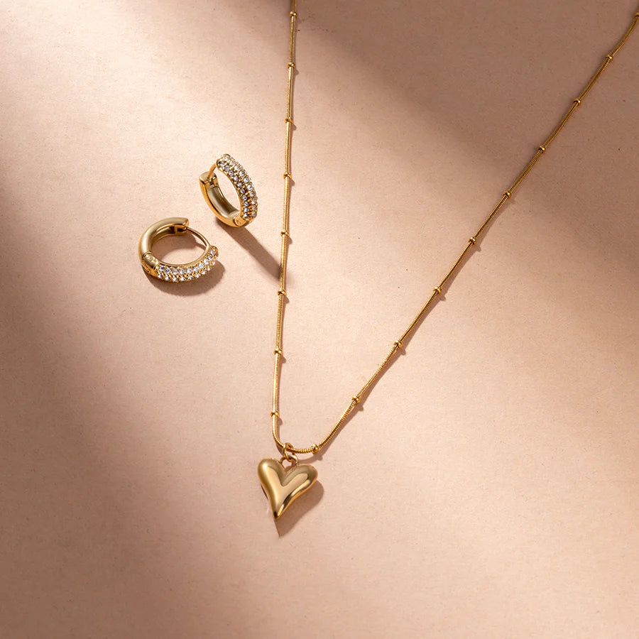 Golden Heart Sparkle Set – Necklace & Hoop Earrings