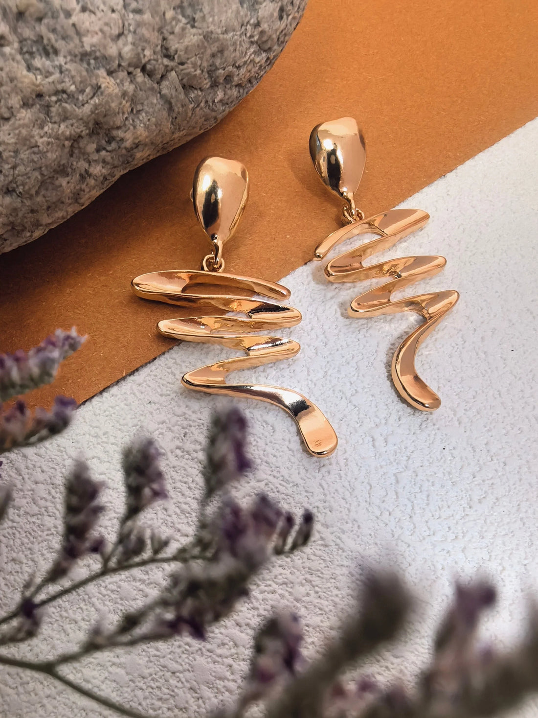 Abstract Gold Twist Drop Earrings