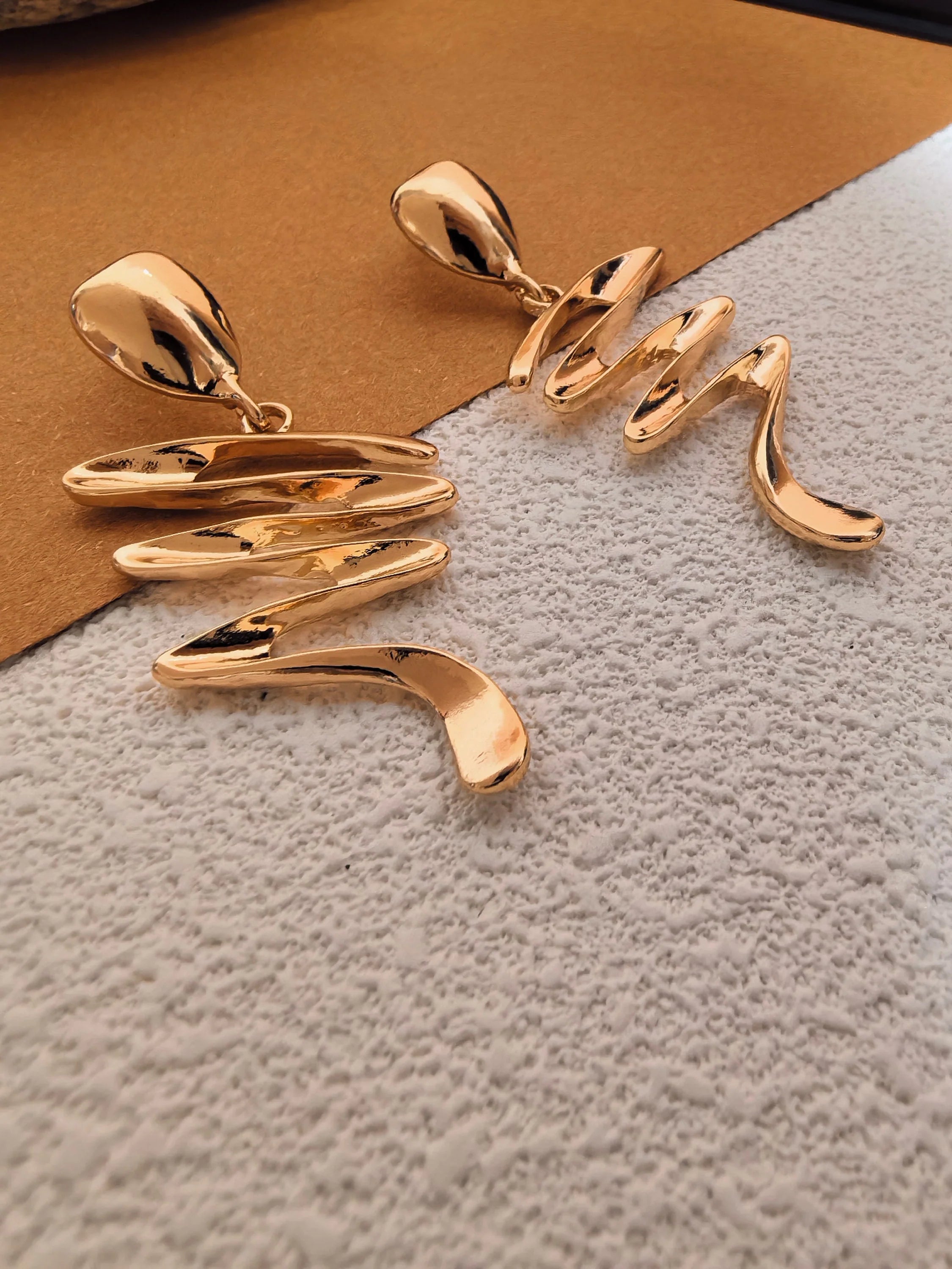 Abstract Gold Twist Drop Earrings