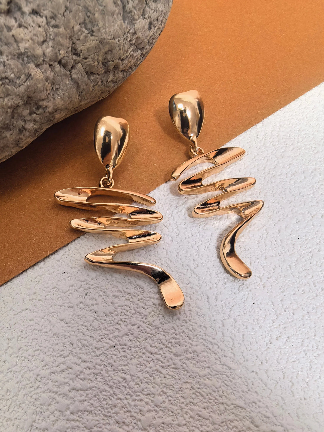 Abstract Gold Twist Drop Earrings