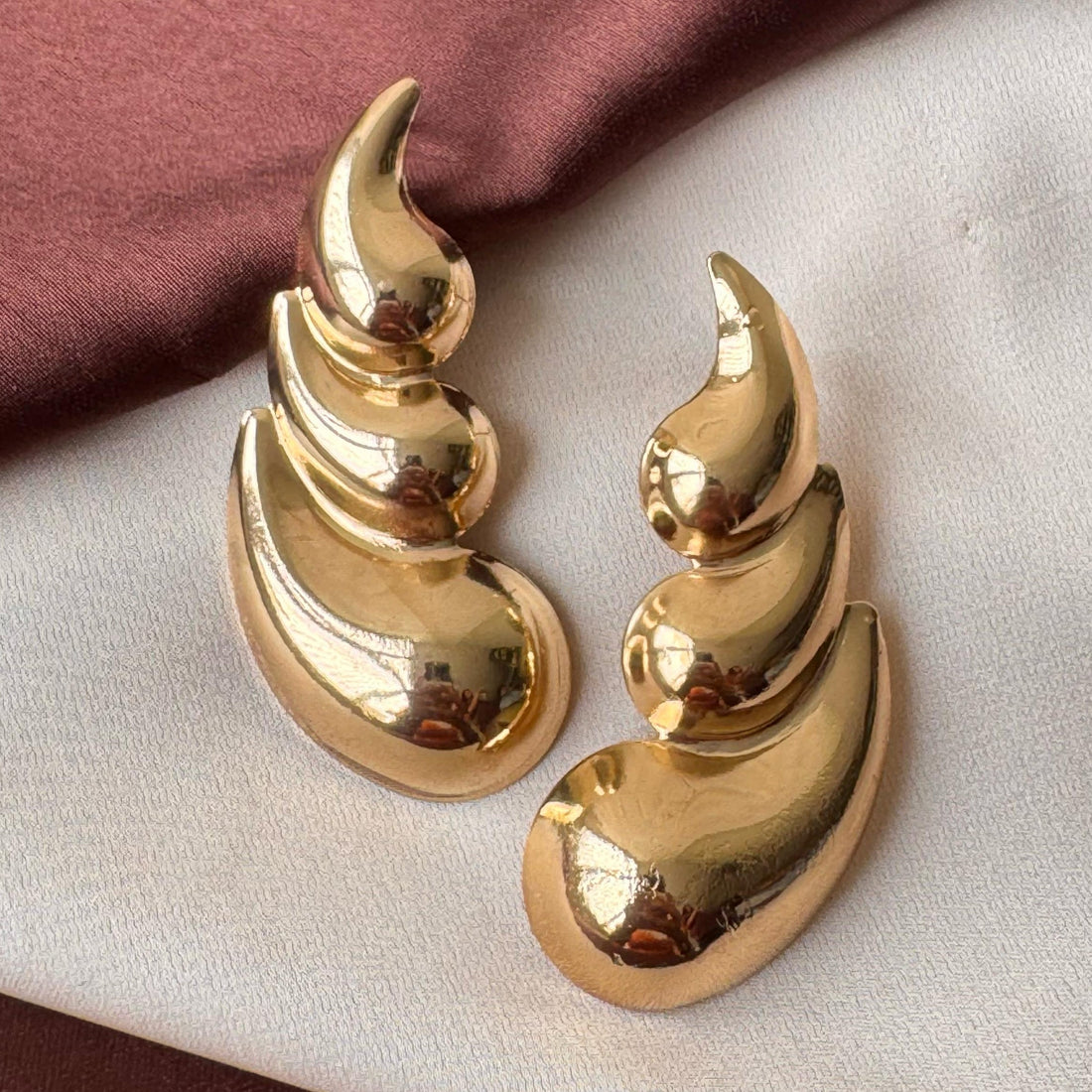 Gold Cascading Droplet Statement Earrings | Sculptural Design, Stainless Steel, Anti-Tarnish, Waterproof & Hypoallergenic