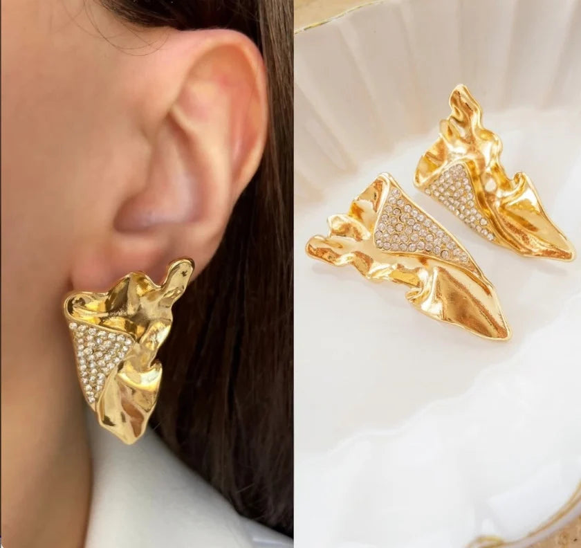 Abstract Gold Crystal Stud Earrings