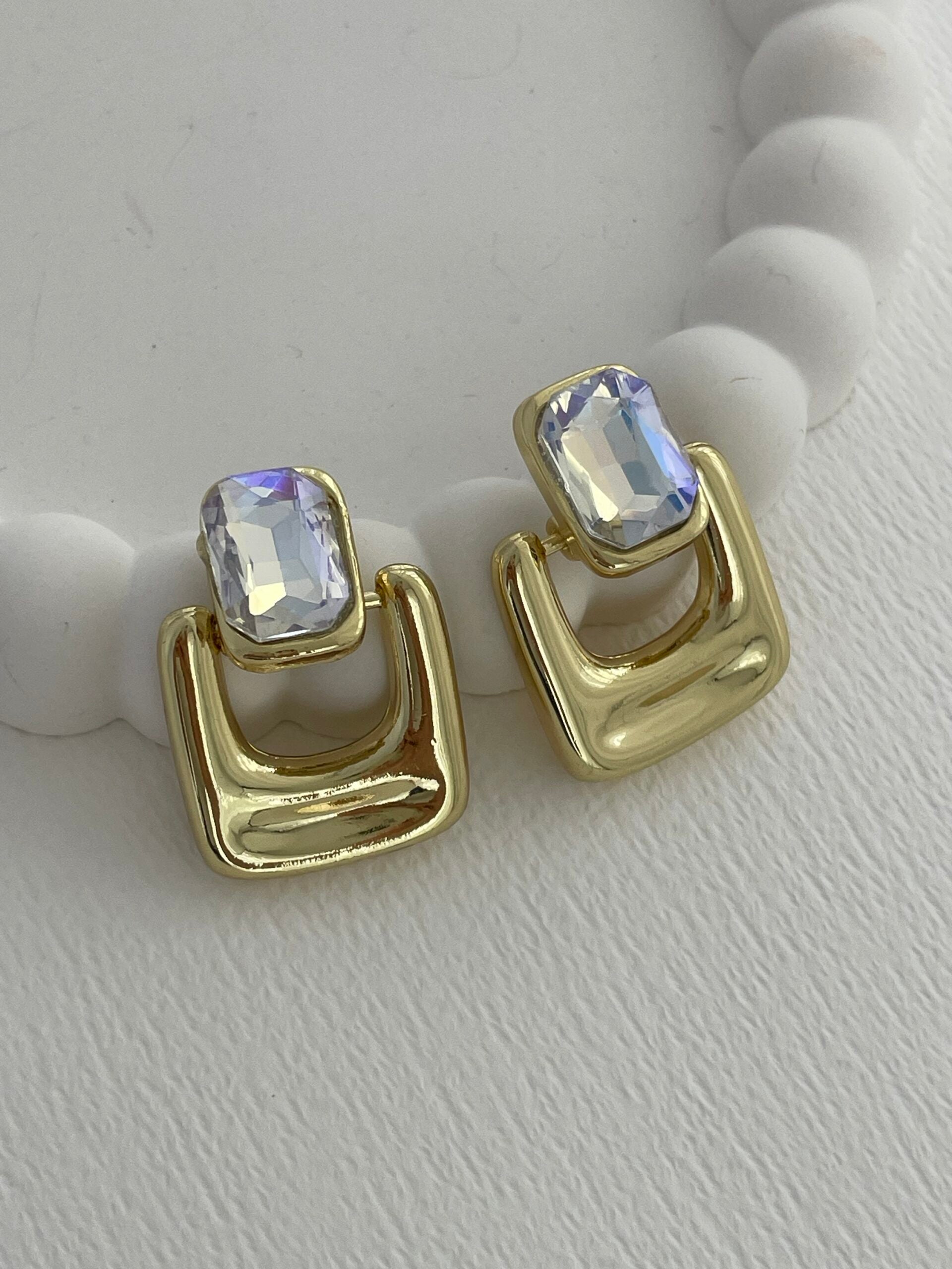 Gold Crystal Geometric Drop Earrings