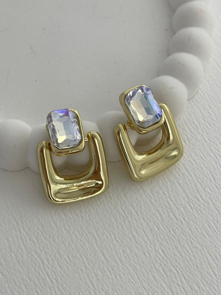 Gold Crystal Geometric Drop Earrings