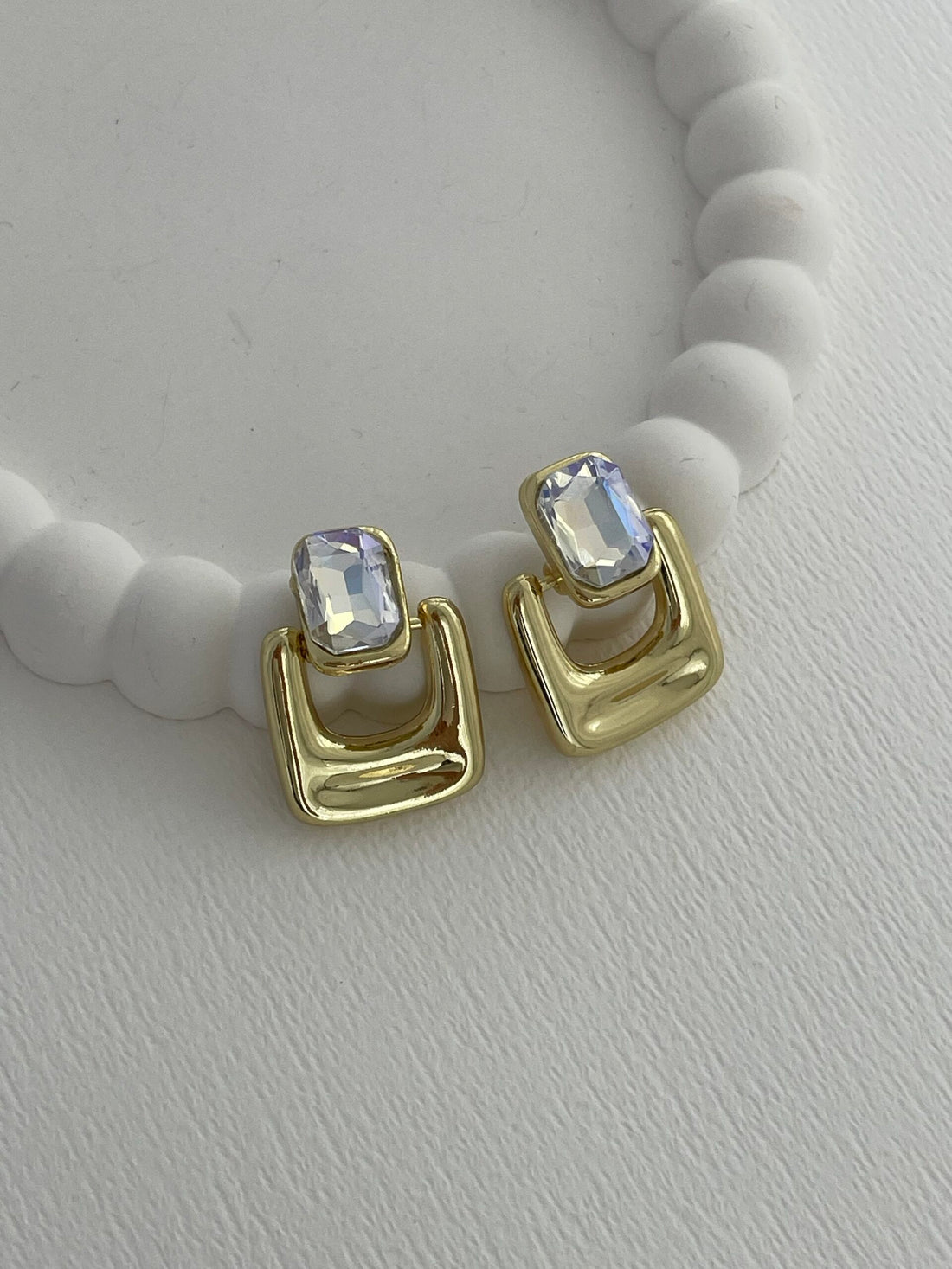 Gold Crystal Geometric Drop Earrings