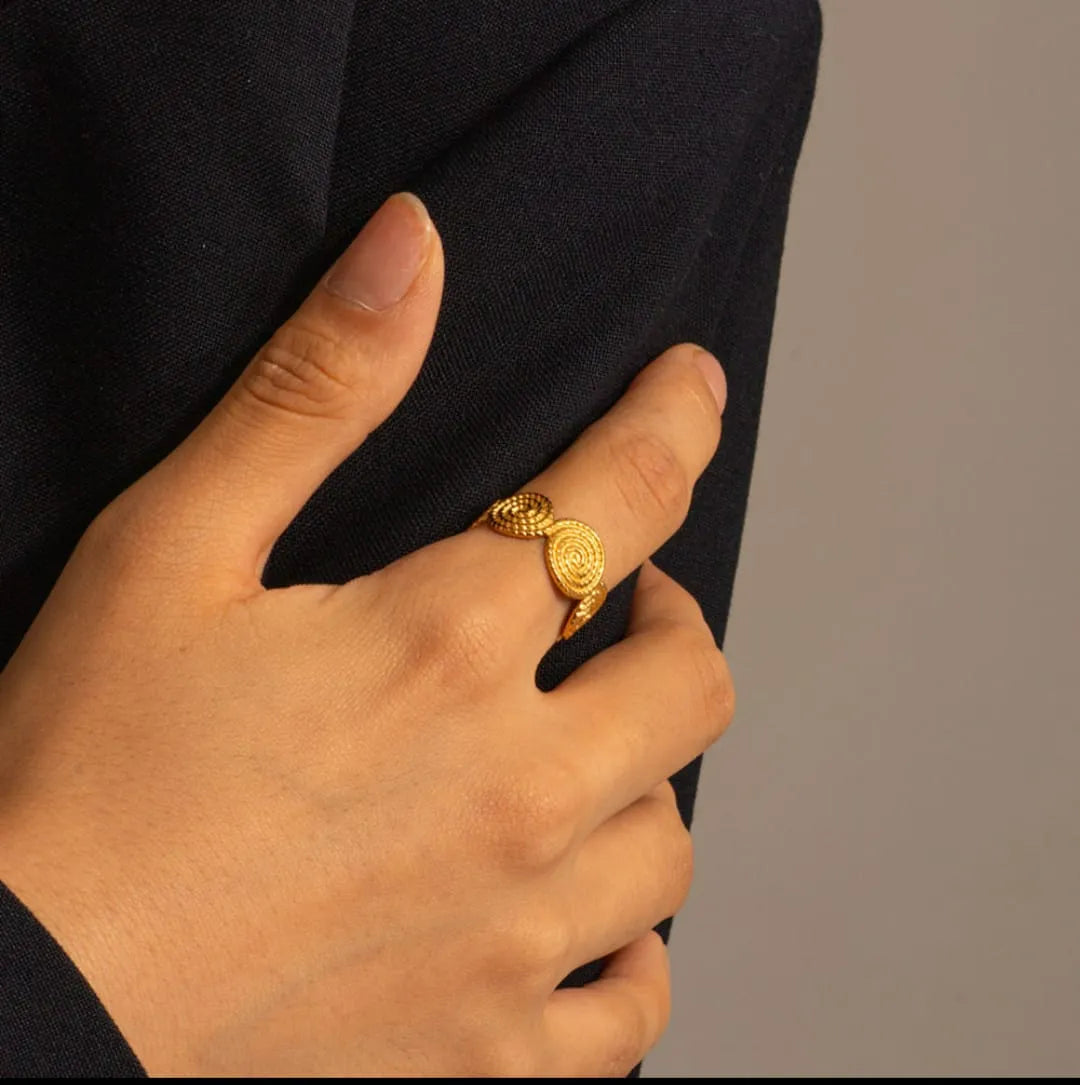 Gold-Plated Spiral Pattern Adjustable Ring | Boho Chic, Anti-Tarnish & Hypoallergenic