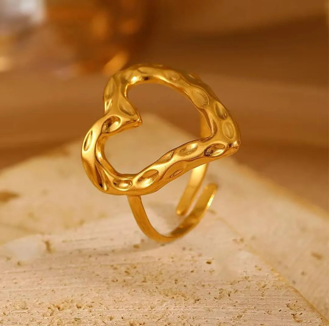 Textured Gold Heart Nugget Ring | Gold-Plated, Anti-Tarnish & Hypoallergenic