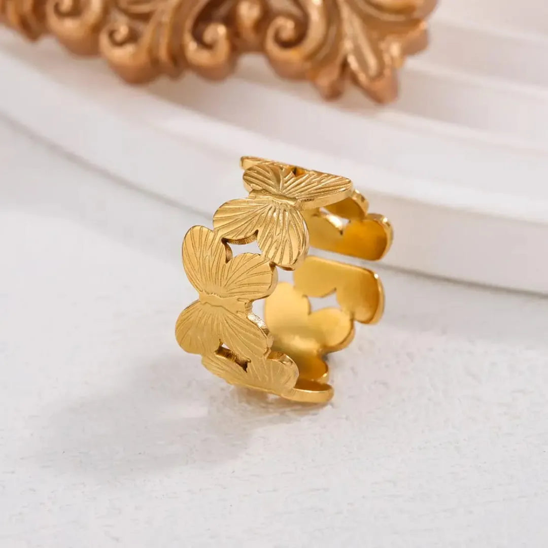 Gold-Plated Butterfly Band Ring | Nature-Inspired, Anti-Tarnish & Hypoallergenic