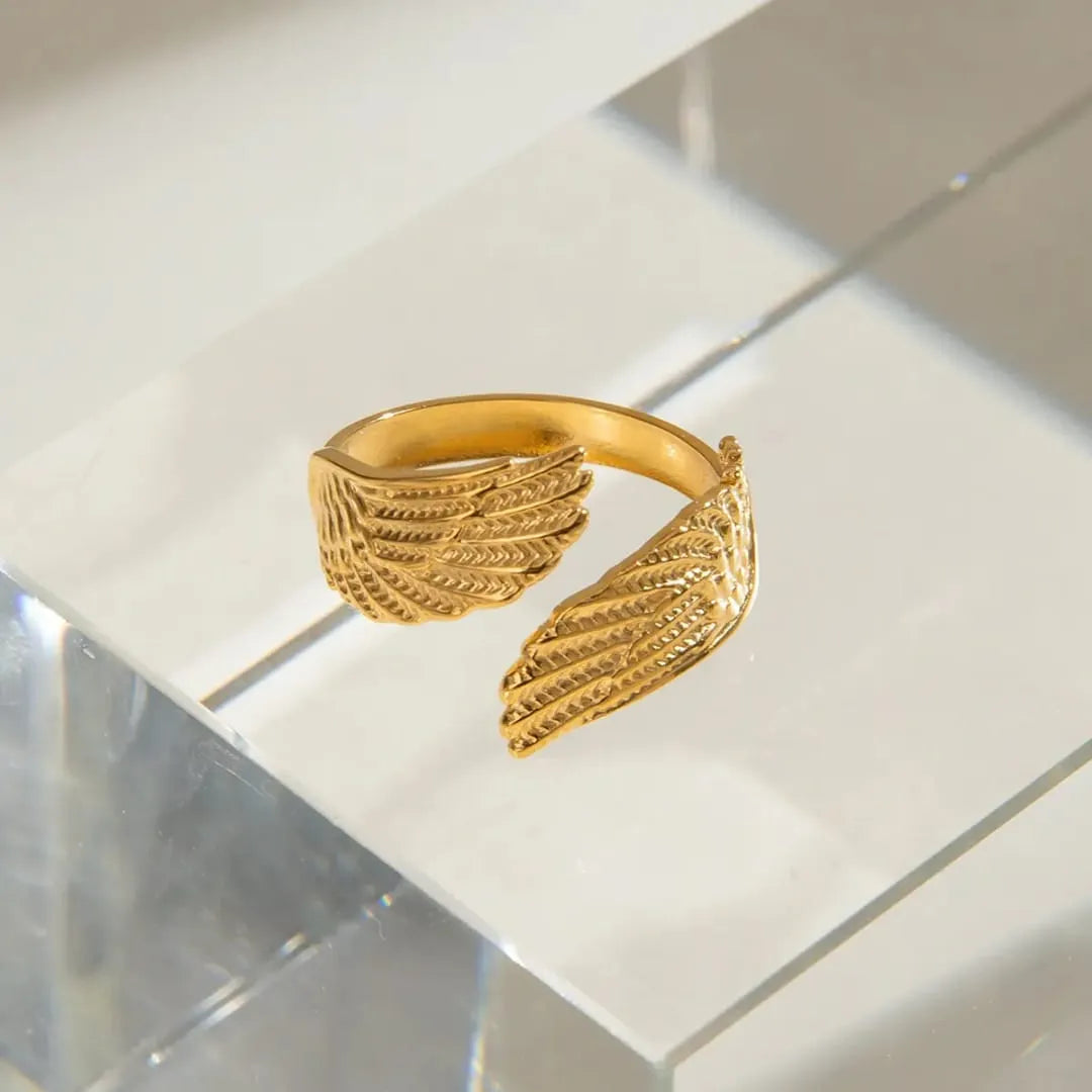 Gold-Plated Angel Wing Adjustable Ring | Anti-Tarnish, Waterproof & Hypoallergenic