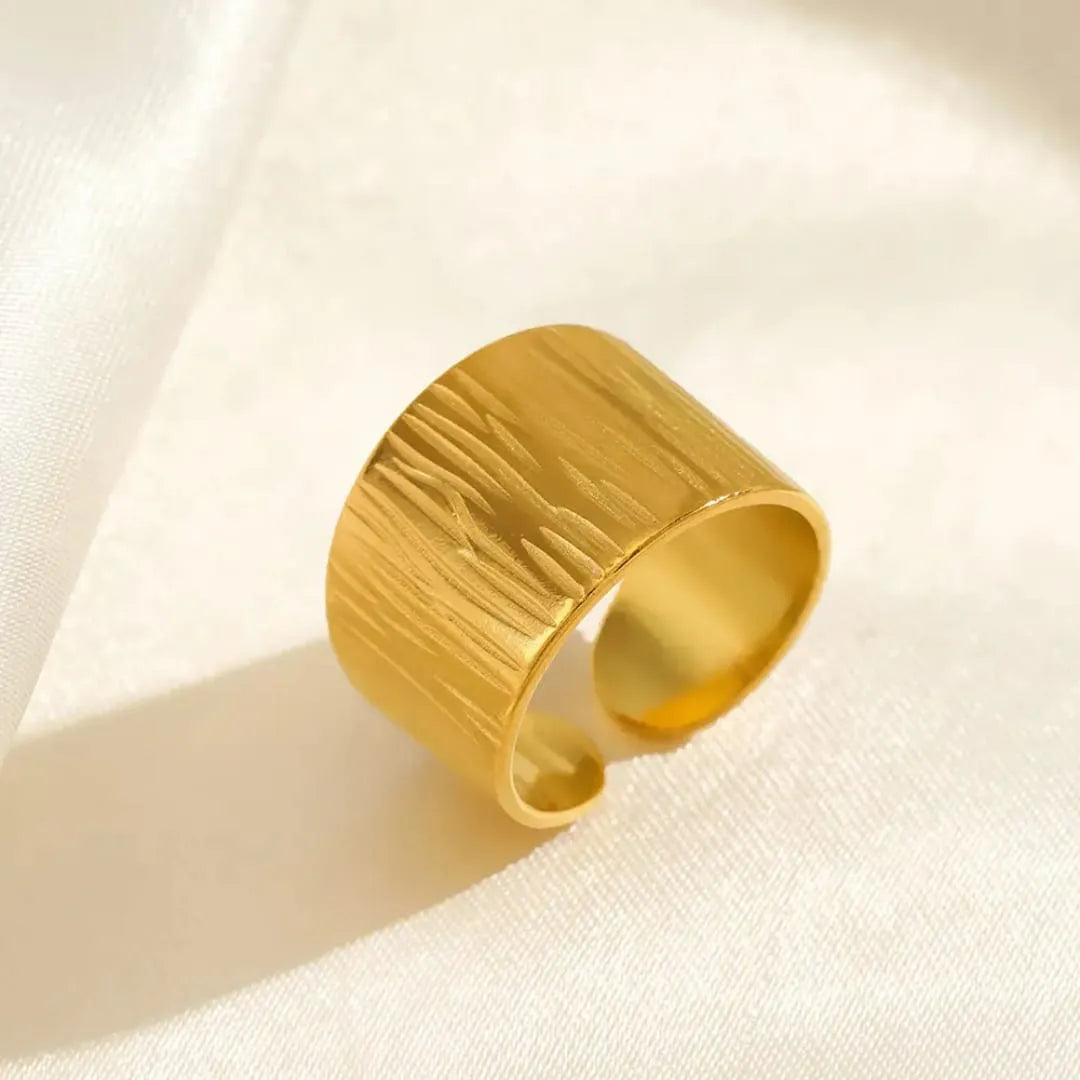 Gold-Plated Wide Statement Band Ring | Textured Design, Anti-Tarnish & Hypoallergenic